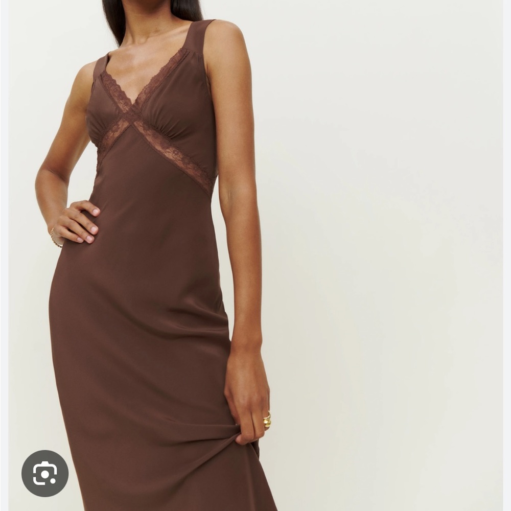 REFORMATION Provence Silk Dress, Cafe, size L
